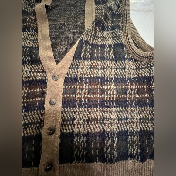 Vintage Florence Tricot Grandpa Brown Plaid Sweater Vest Wool Blend Italy Size L - Picture 4 of 5